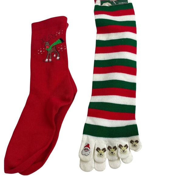 5 New NWT Womens Holiday Christmas Reindeer Peppermint Santa Glitter Socks - Picture 2 of 4